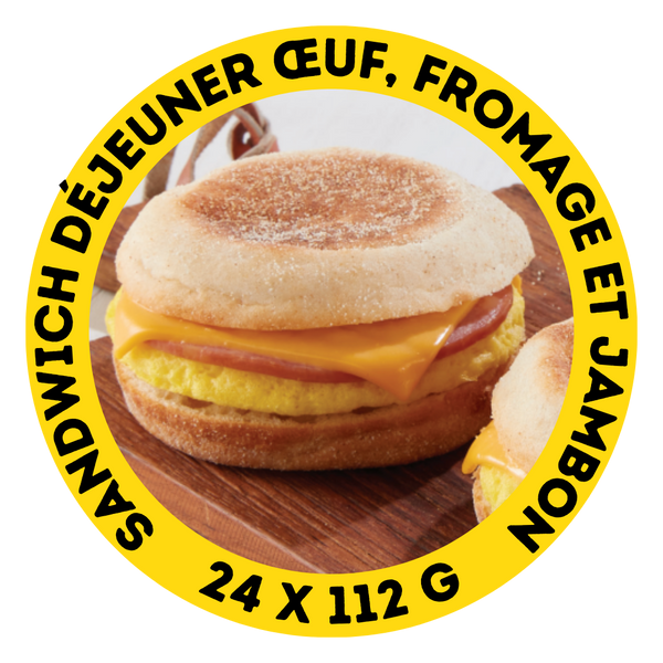 Sandwich déjeuner œuf, fromage et jambon
