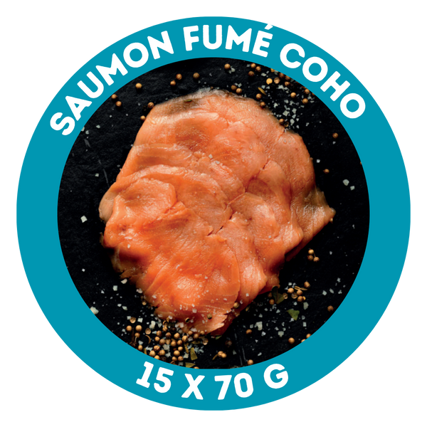 Saumon fumé coho tranché et surgelé (15 x 70 g)